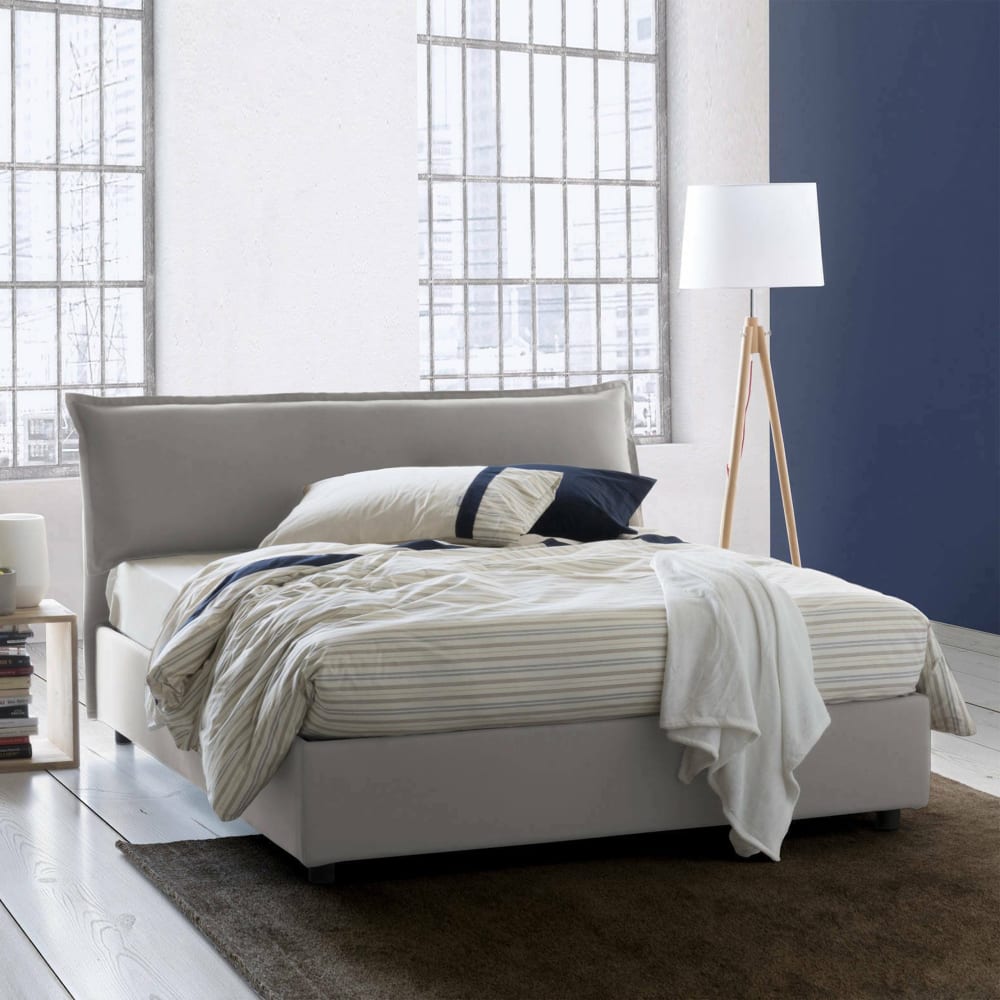 Doppelbett aus grauem Stoff 160x190 cm - Maisons Du Monde