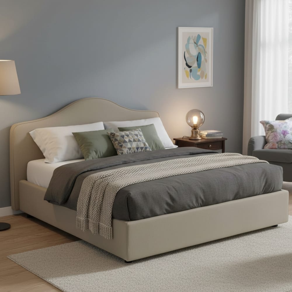 Lit double en tissu tourterelle 160x200 cm - Maisons du Monde
