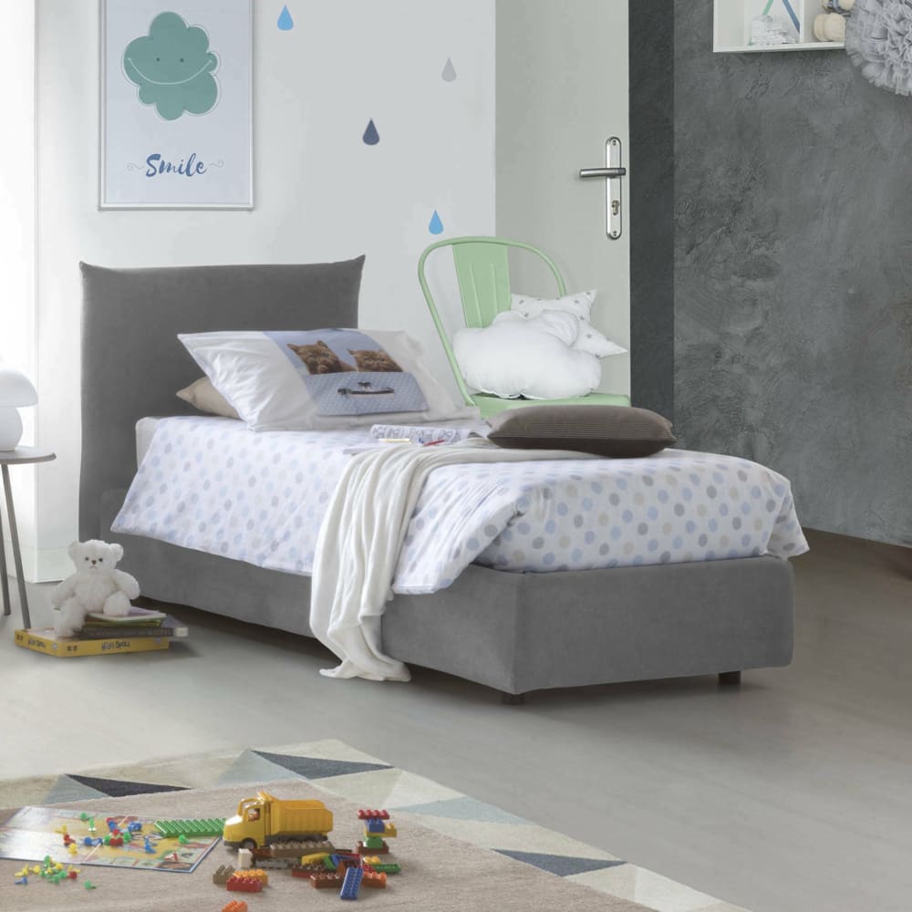 Einzelbett aus grauem Stoff 80x190 cm - Maisons Du Monde