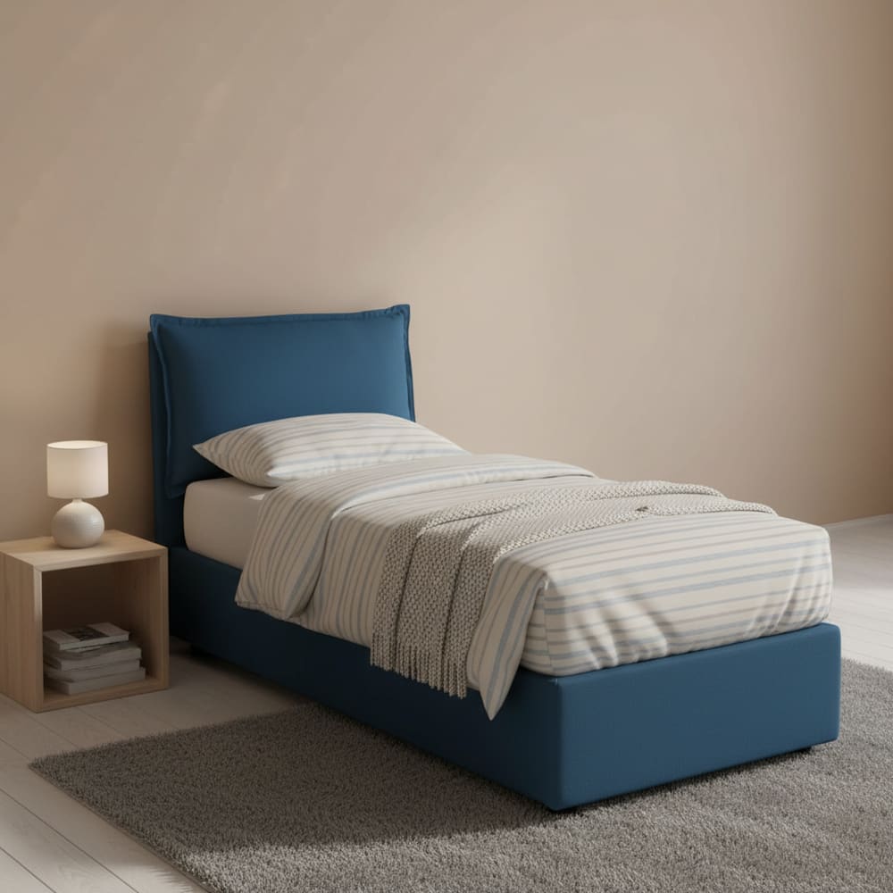 Einzelbett aus blauem Stoff 80x190 cm - Maisons Du Monde