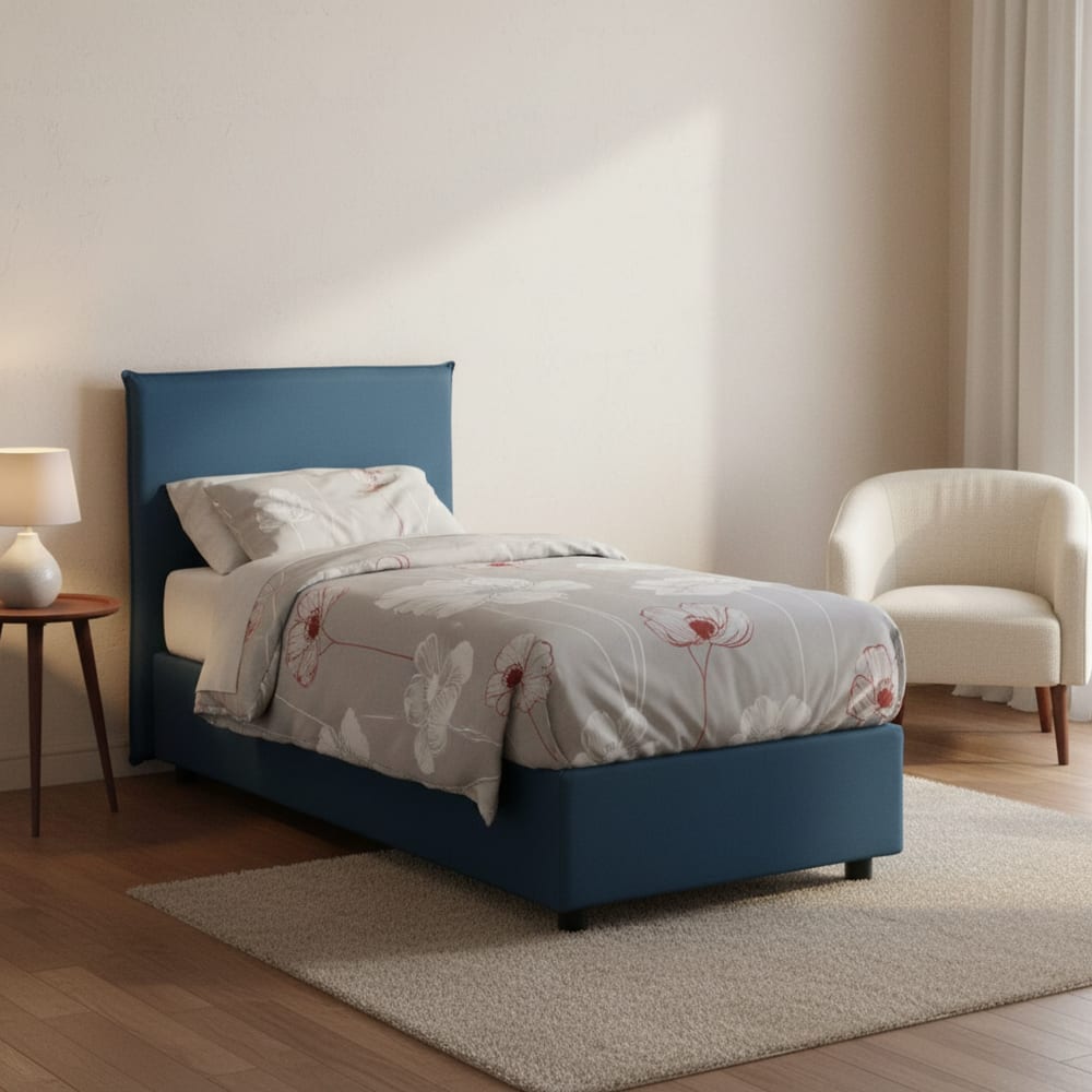 Einzelbett aus blauem Stoff 90x190 cm - Maisons Du Monde