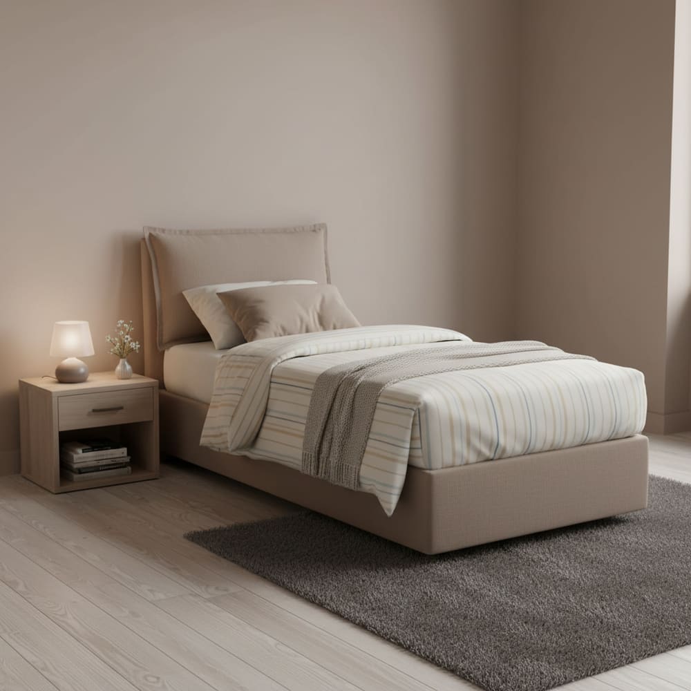Lit simple en tissu tourterelle 90x200 cm - Maisons du Monde