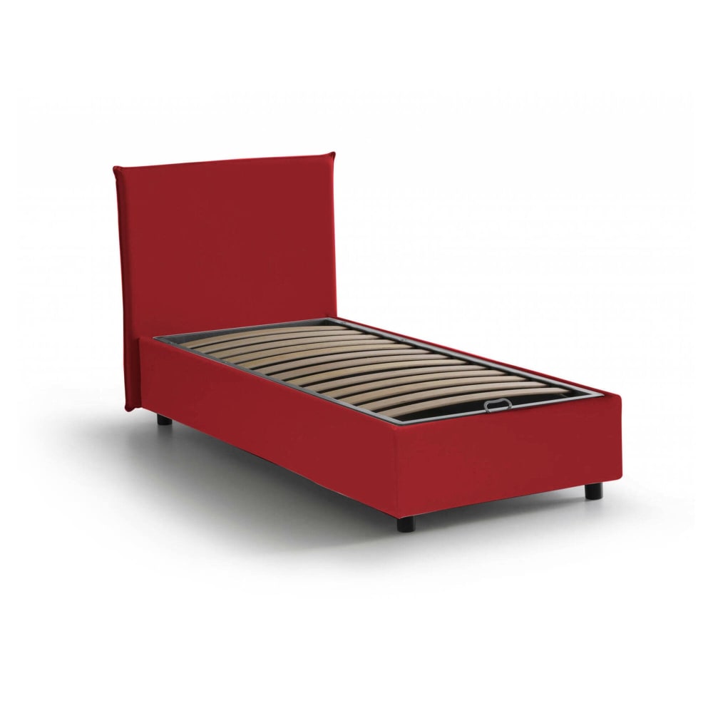 Talamo Italia Einzelbett aus rotem Stoff 80x190 cm style modern Öko-Tex Zertifikat - Holz