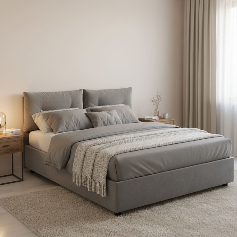 Lit demi-carré en tissu gris 120x190 cm - Maisons du Monde