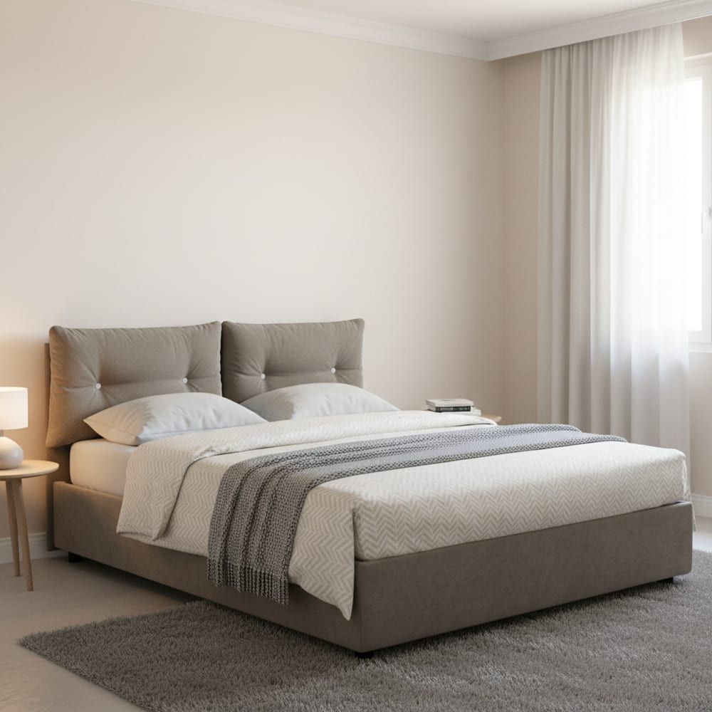 Lit demi-carré en tissu tourterelle 120x190 cm