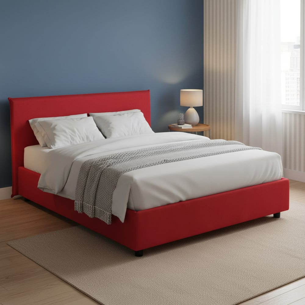 Doppelbett aus rotem Stoff 160x200 cm - Maisons Du Monde