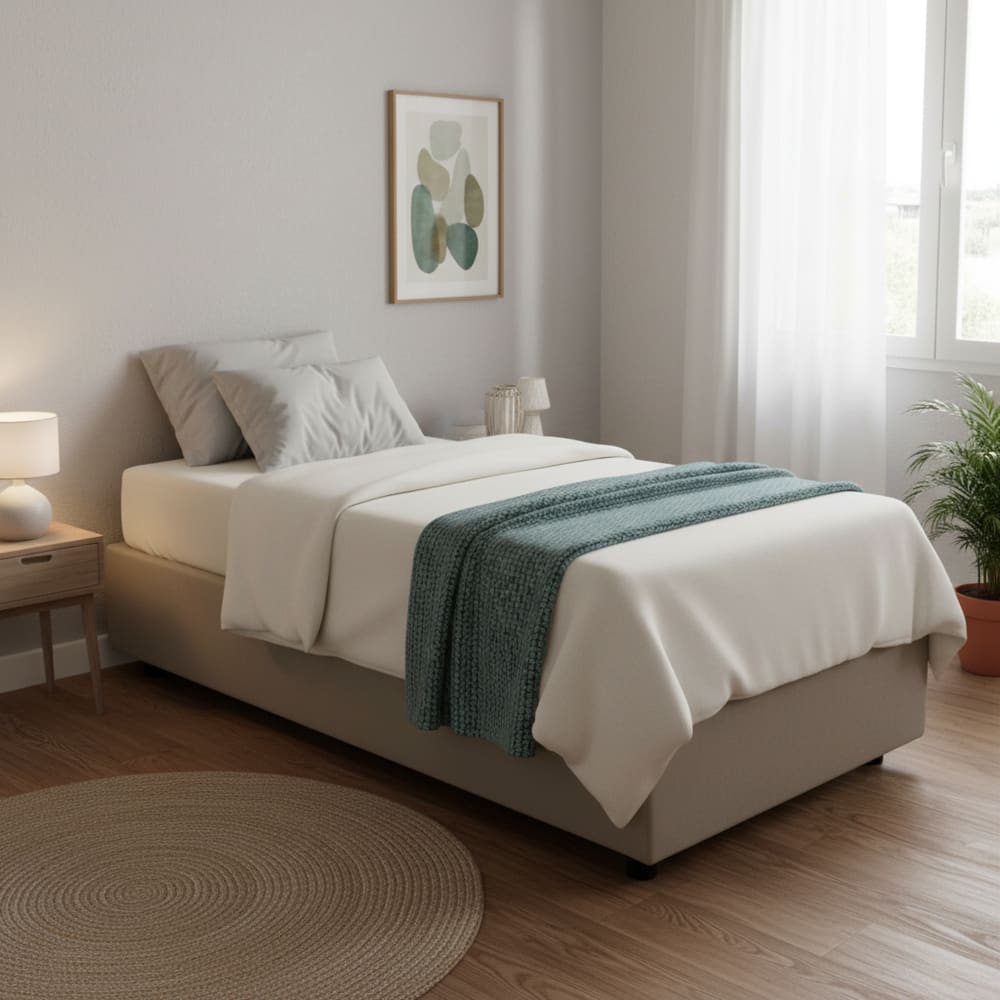 Lit simple en tissu tourterelle 80x190 cm - Maisons du Monde
