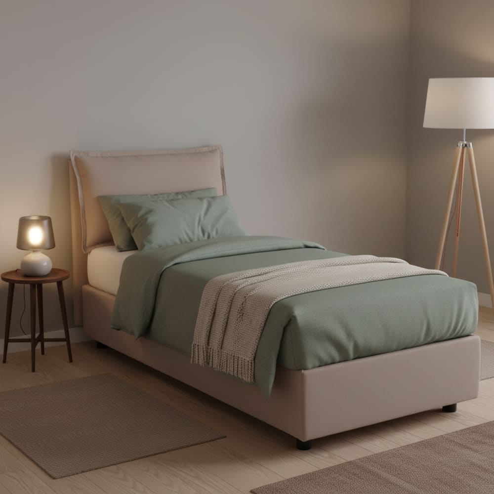 Lit simple en tissu tourterelle 90x190 cm - Maisons du Monde