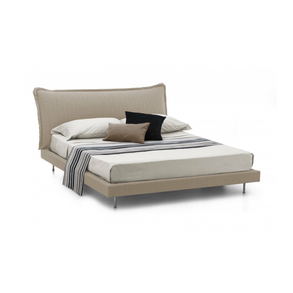 Lit double en tissu beige 160x190 cm
