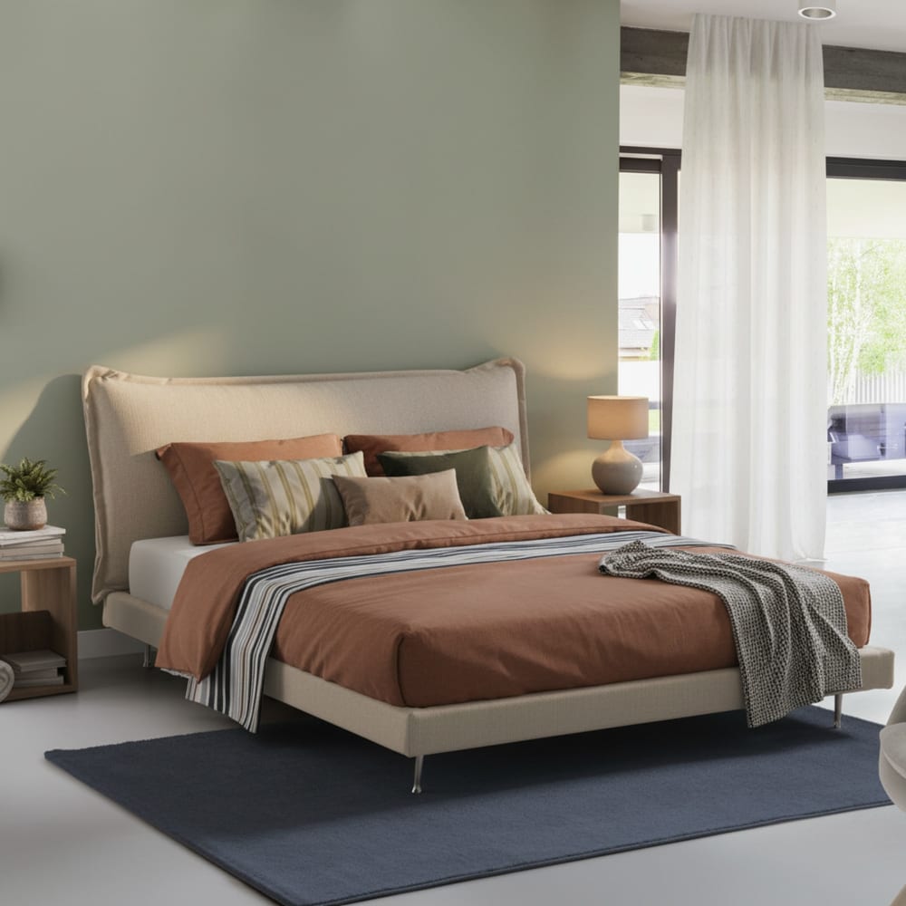 Lit double en tissu beige 160x190 cm - Maisons du Monde