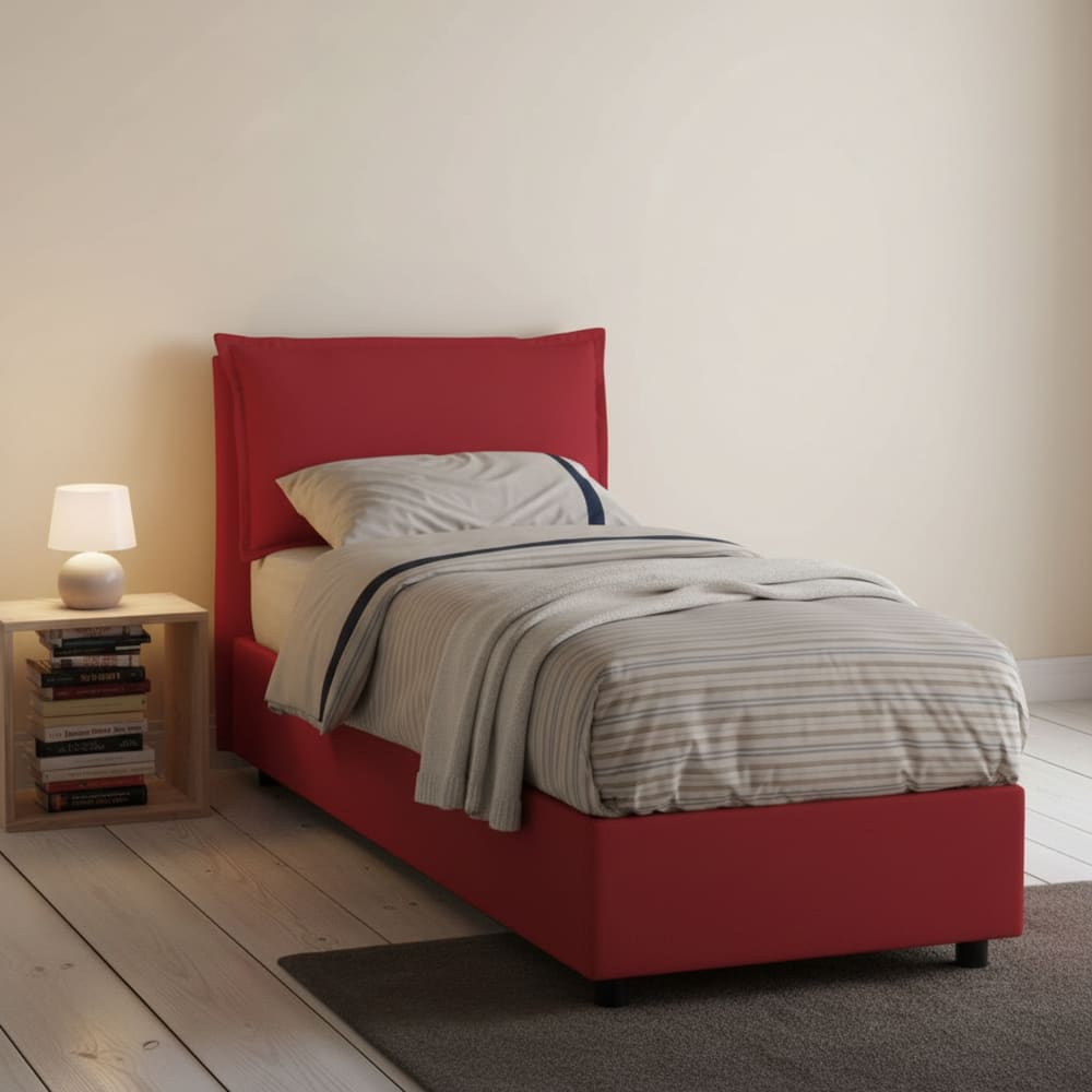 Lit simple en tissu rouge 80x200 cm - Maisons du Monde