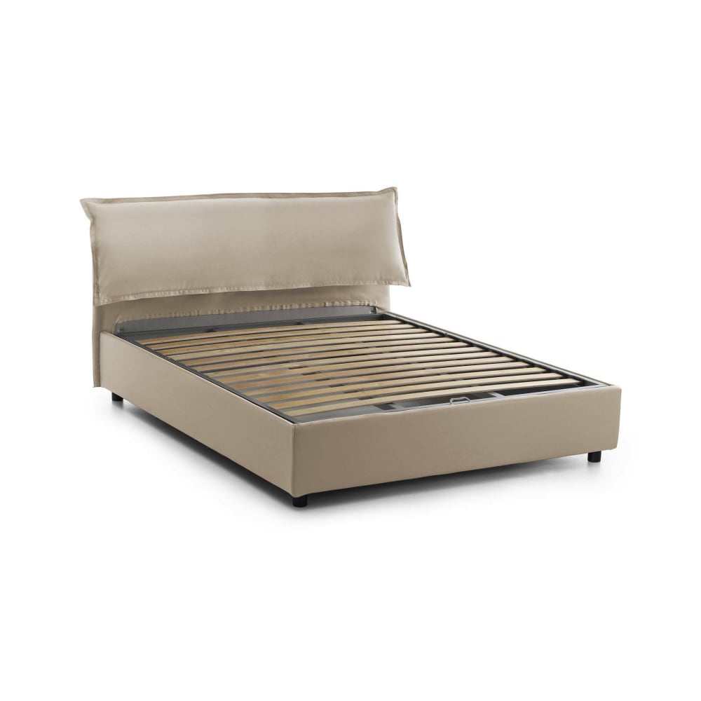 Lit double en tissu beige 160x190 cm