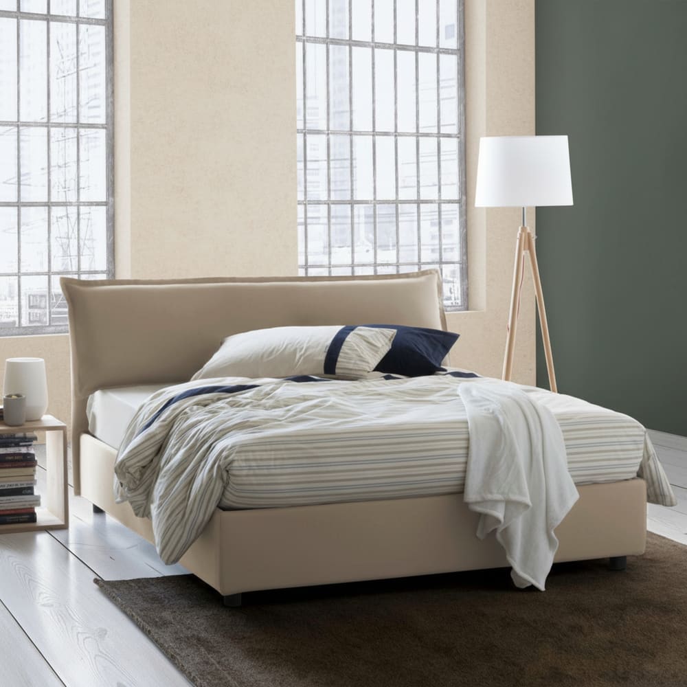Lit double en tissu beige 160x190 cm - Maisons du Monde
