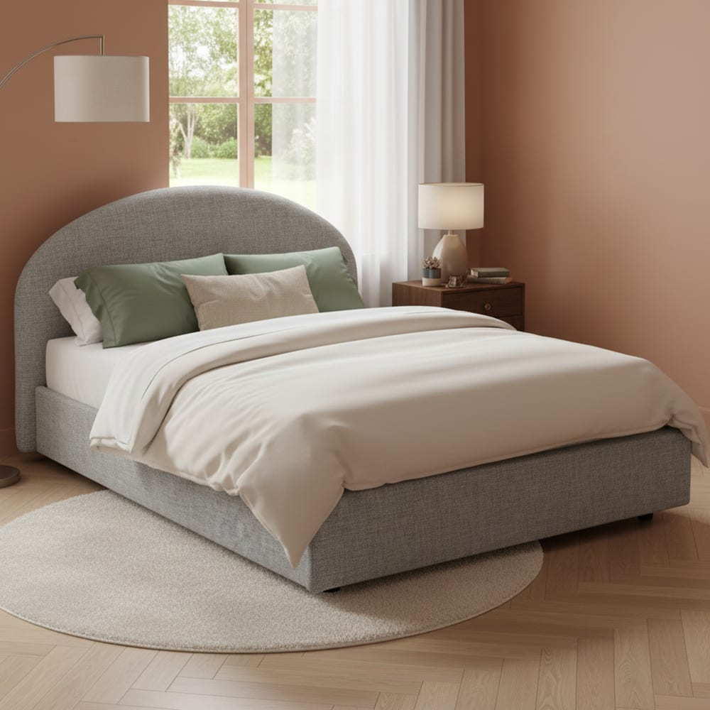 Lit double en tissu gris 160x190 cm - Maisons du Monde