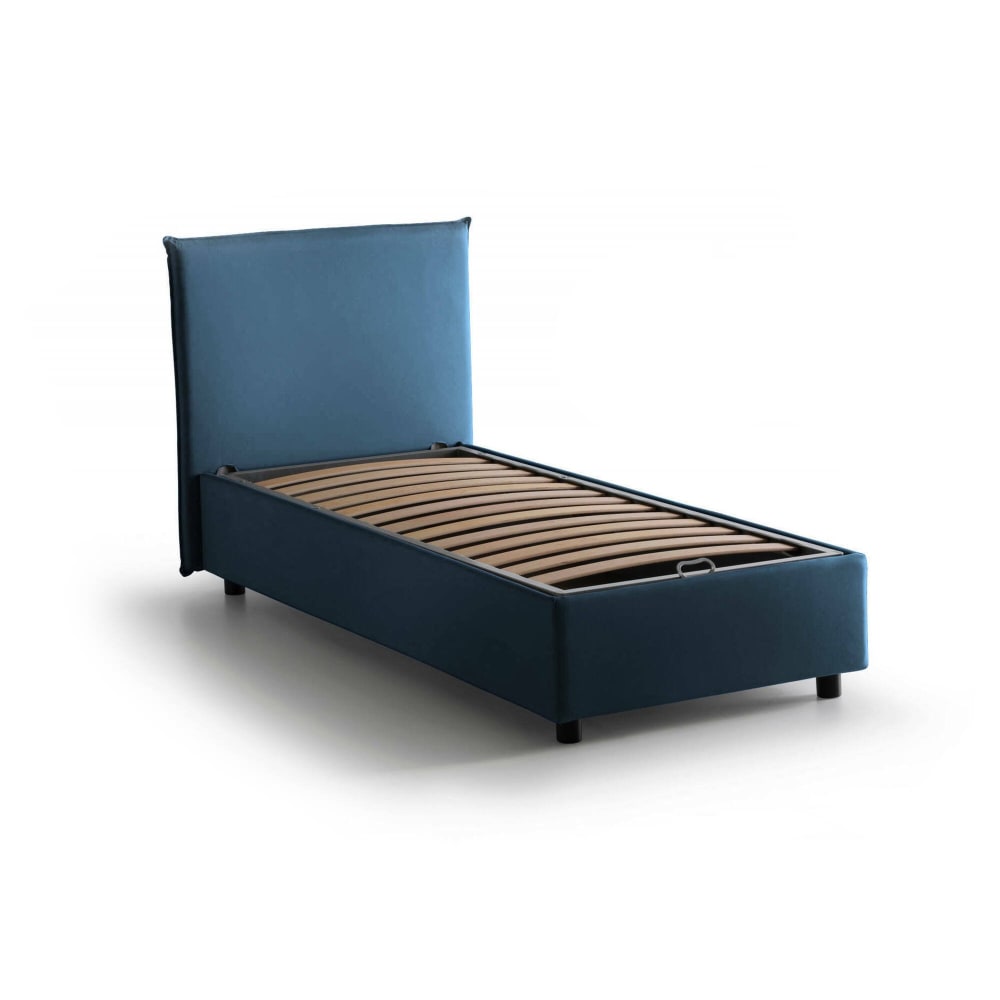 Lit simple en tissu bleu