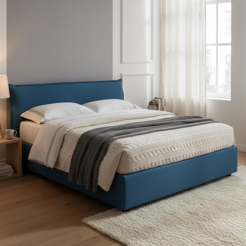 Doppelbett aus blauem Stoff 160x190 cm - Maisons Du Monde
