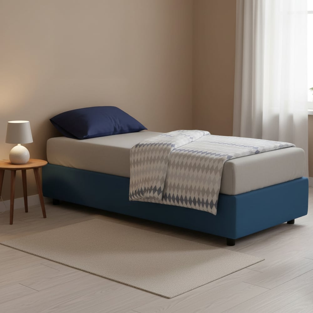 Einzelbett aus blauem Stoff 90x190 cm - Maisons Du Monde