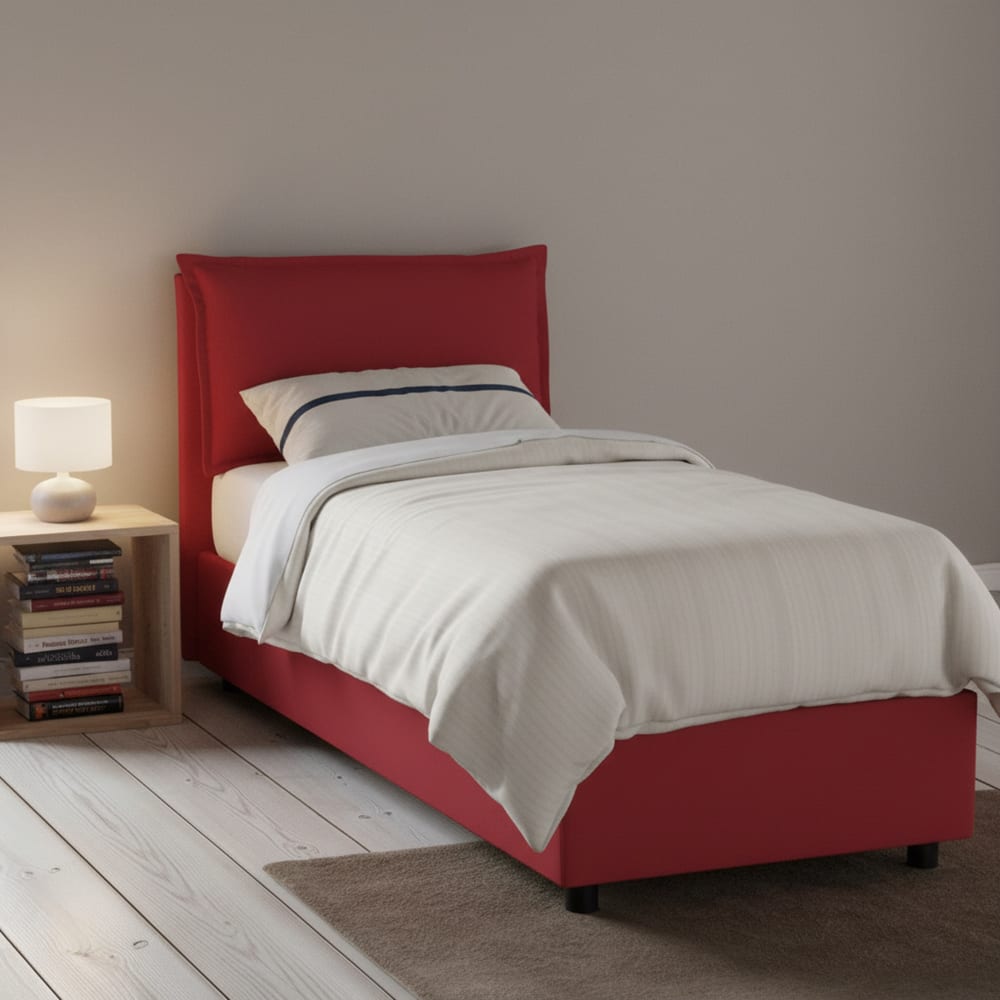Einzelbett aus rotem Stoff 90x200 cm - Maisons Du Monde