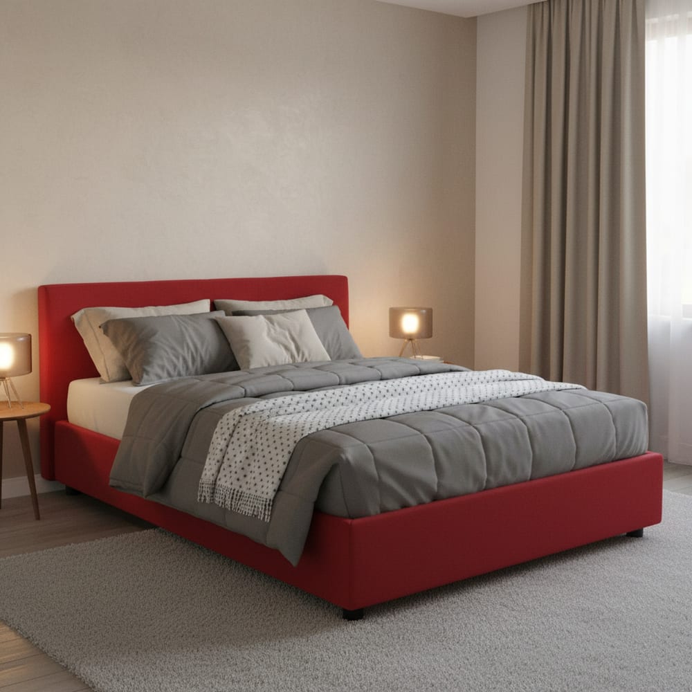 Lit demi-carré en tissu rouge 120x200 cm - Maisons du Monde