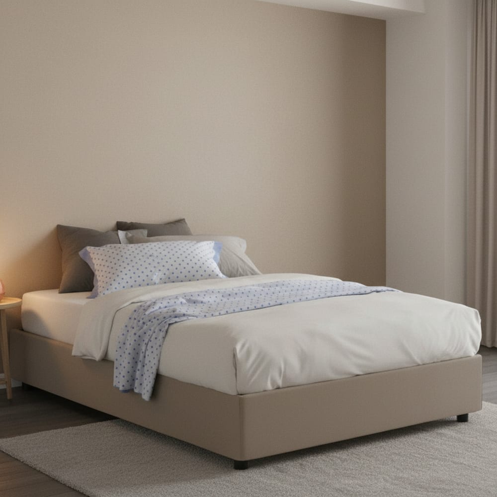 Doppelbett aus taubengrauem Kunstleder, 120 x 190 cm - Maisons Du