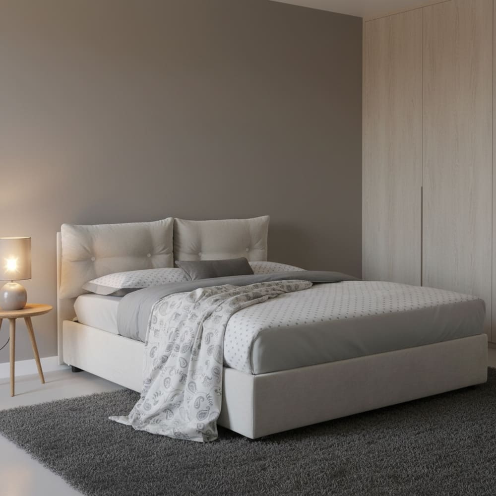 Queensize-Bett aus weißem Stoff, 120 x 190 cm - Maisons Du Monde
