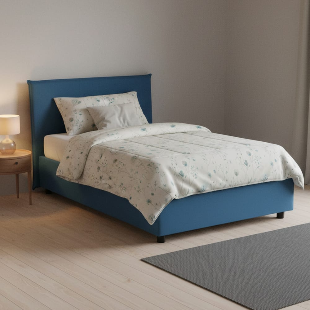 Lit demi-carré en tissu bleu 120x200 cm - Maisons du Monde