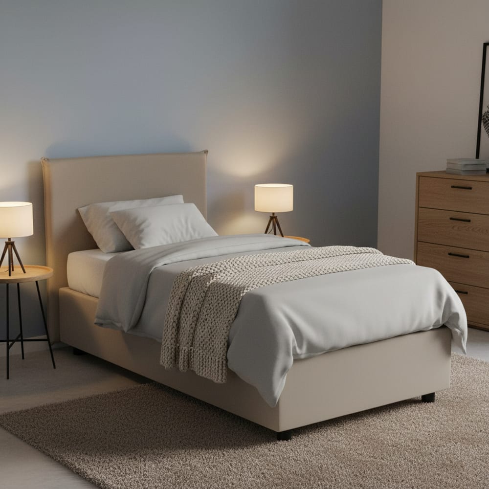 Lit simple en tissu tourterelle 90x190 cm - Maisons du Monde
