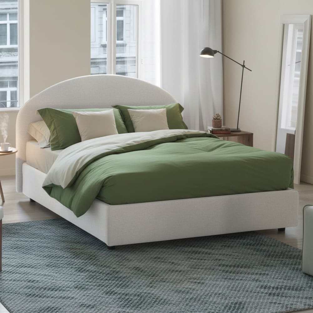 Lit double en tissu blanc 160x200 cm - Maisons du Monde