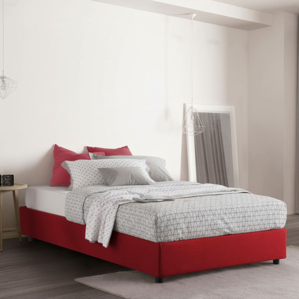 Lit demi-carré en tissu rouge 120x190 cm