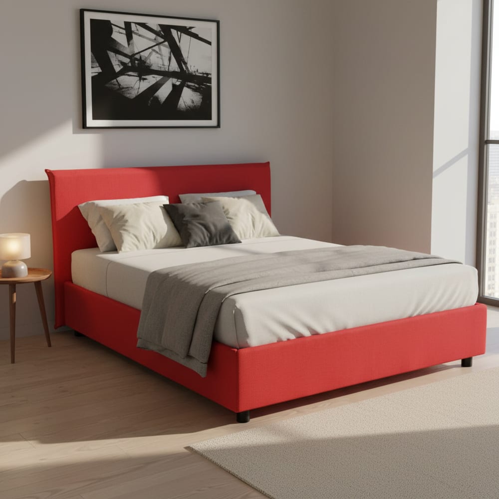 Französisches Bett aus rotem Stoff 140x200 cm - Maisons Du Monde