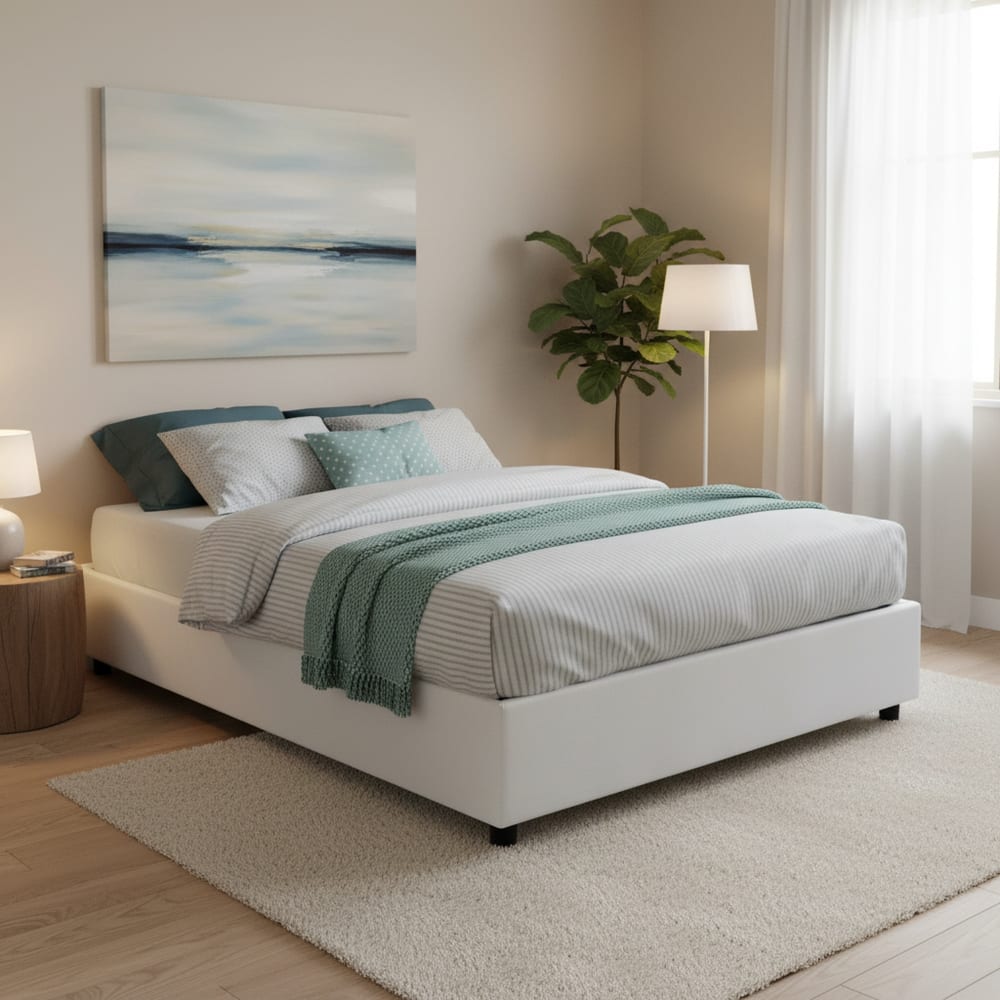 Lit double en tissu blanc 140x200 cm - Maisons du Monde