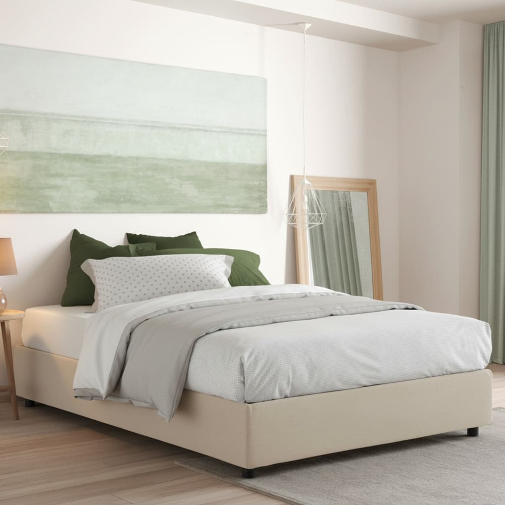Lit double en tissu beige 160x200 cm - Maisons du Monde