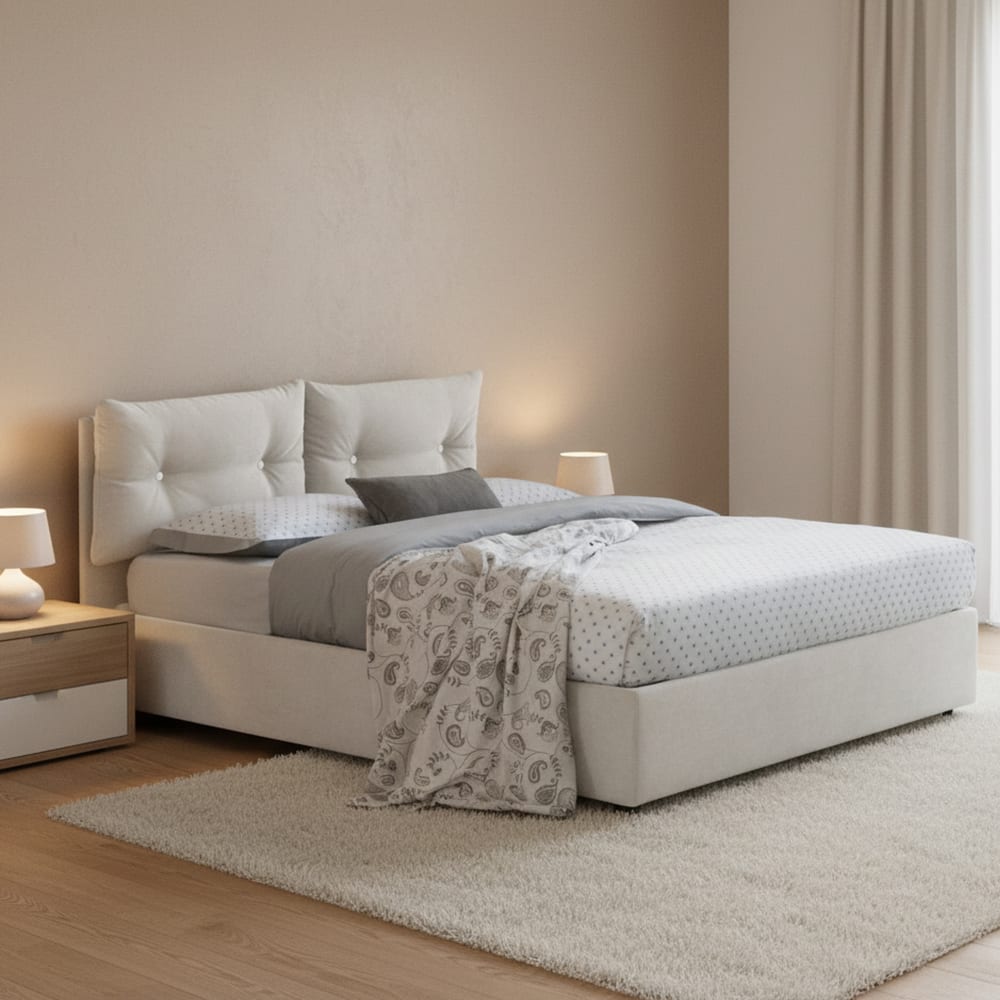Lit demi-carré en tissu blanc 120x190 cm - Maisons du Monde