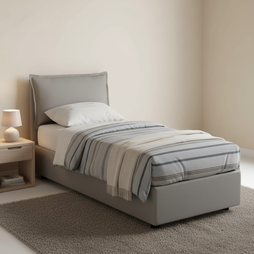 Einzelbett aus grauem Stoff 80x190 cm - Maisons Du Monde