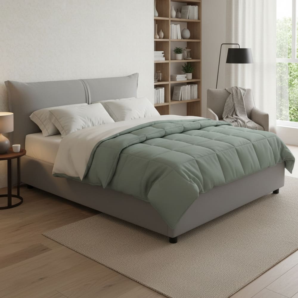 Lit double en tissu gris 160x200 cm - Maisons du Monde