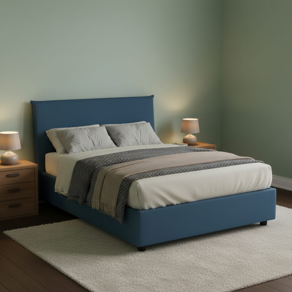 Lit demi-carré en tissu bleu 120x200 cm - Maisons du Monde