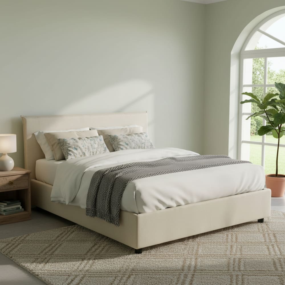 Lit double en tissu beige 160x200 cm - Maisons du Monde