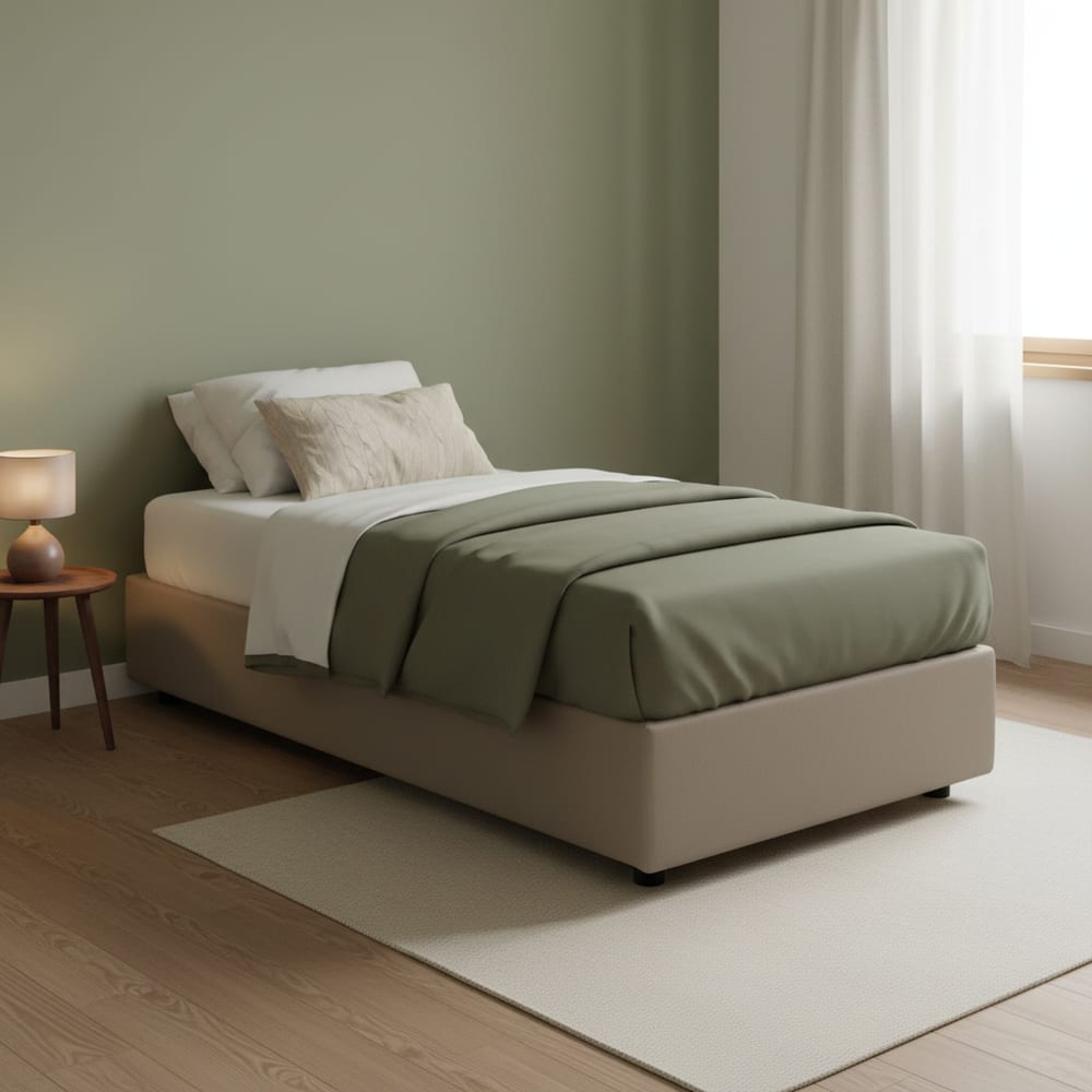 Einzelbett aus taubengrauem Stoff 90x200 cm - Maisons Du Monde