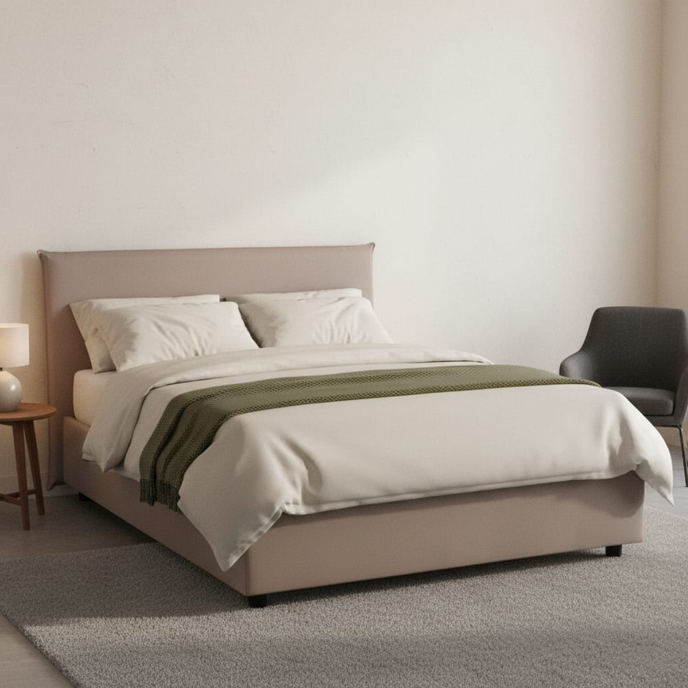 Lit demi-carré en tissu tourterelle 120x200 cm - Maisons du Monde