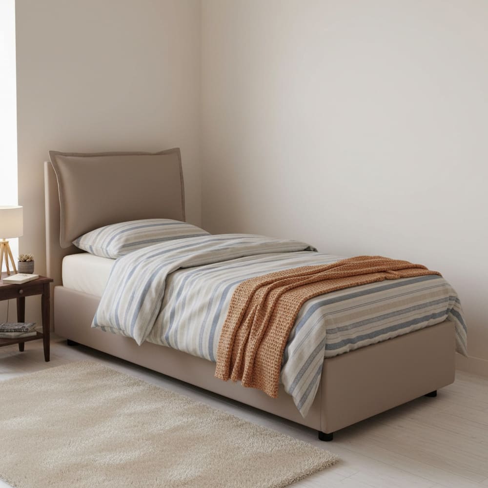 Lit simple en tissu tourterelle 90x190 cm - Maisons du Monde