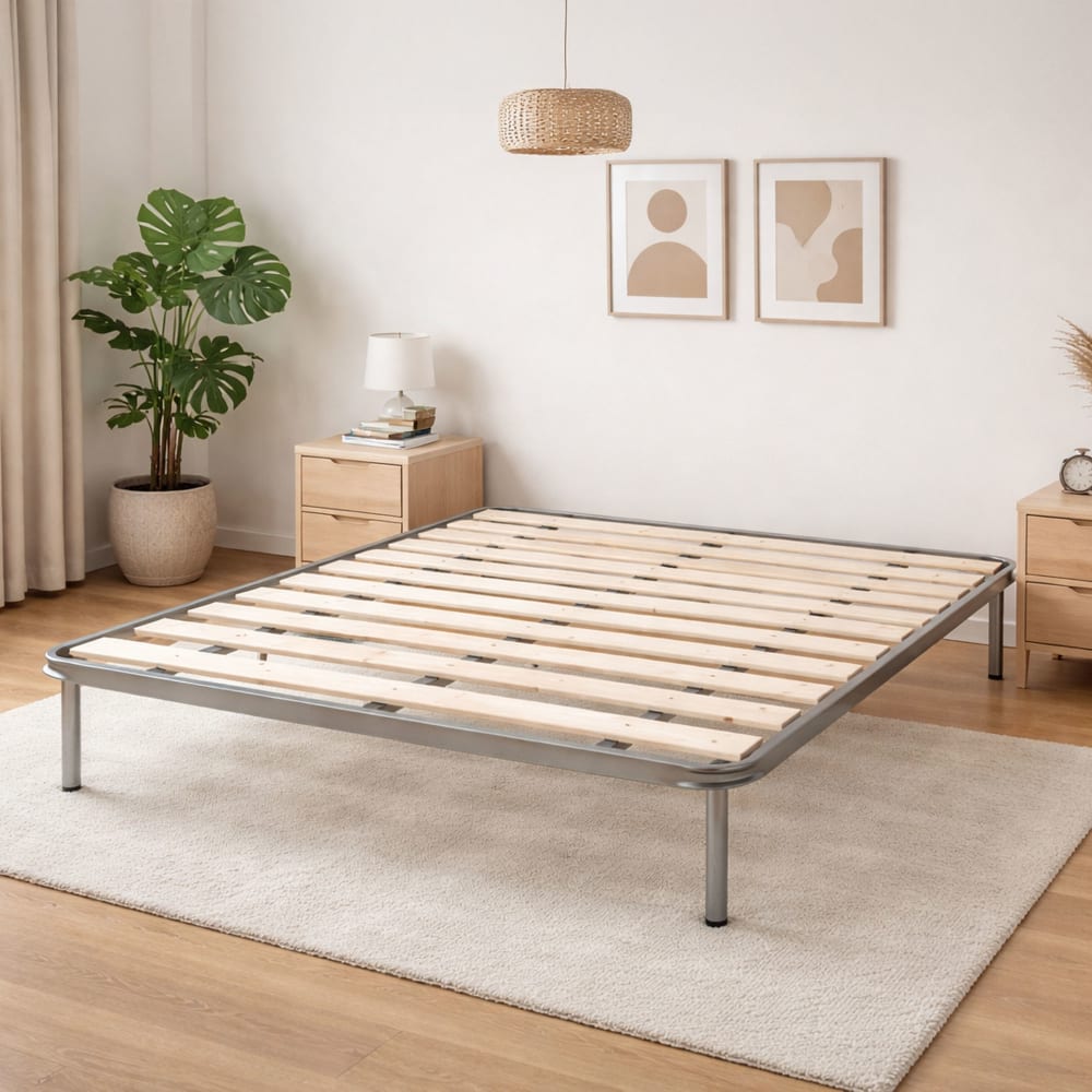 Quadratisches Bettgestell aus grauem Metall, 120 x 190 cm -