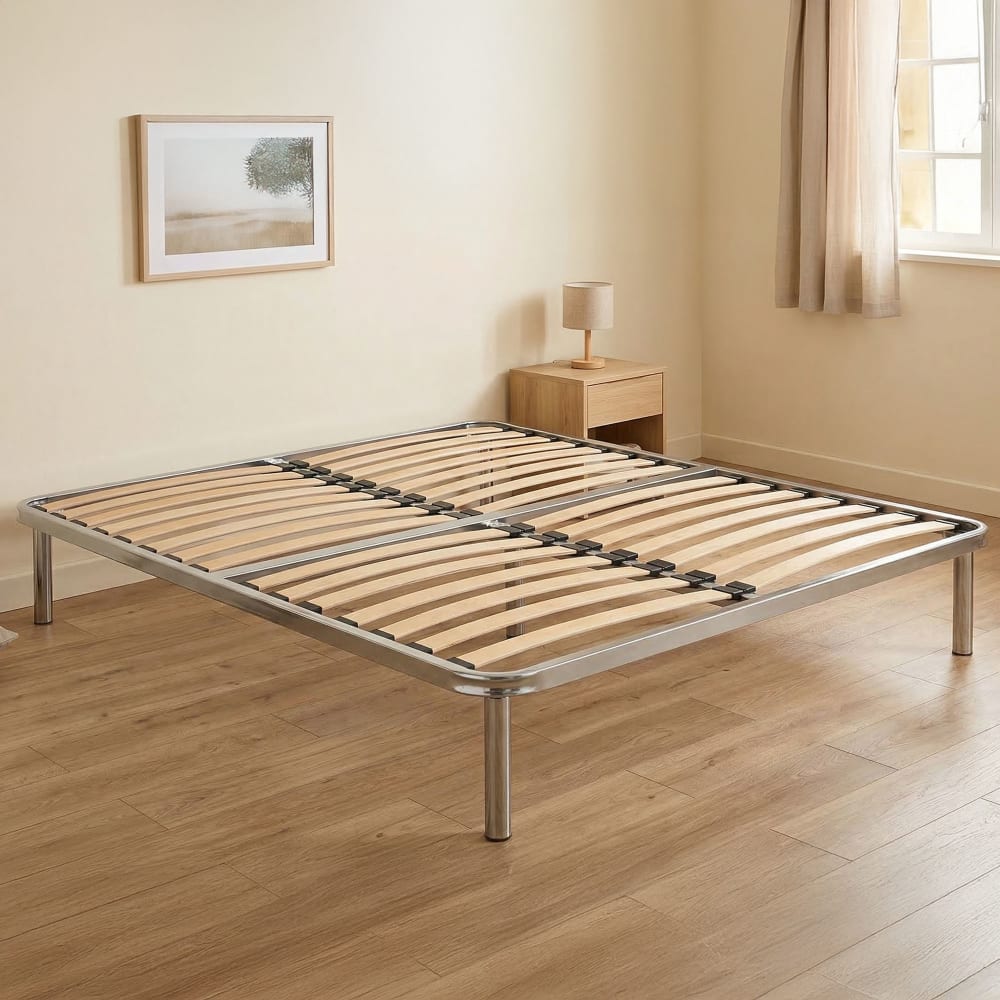 Quadratisches Bettgestell aus grauem Metall, 120 x 190 cm -