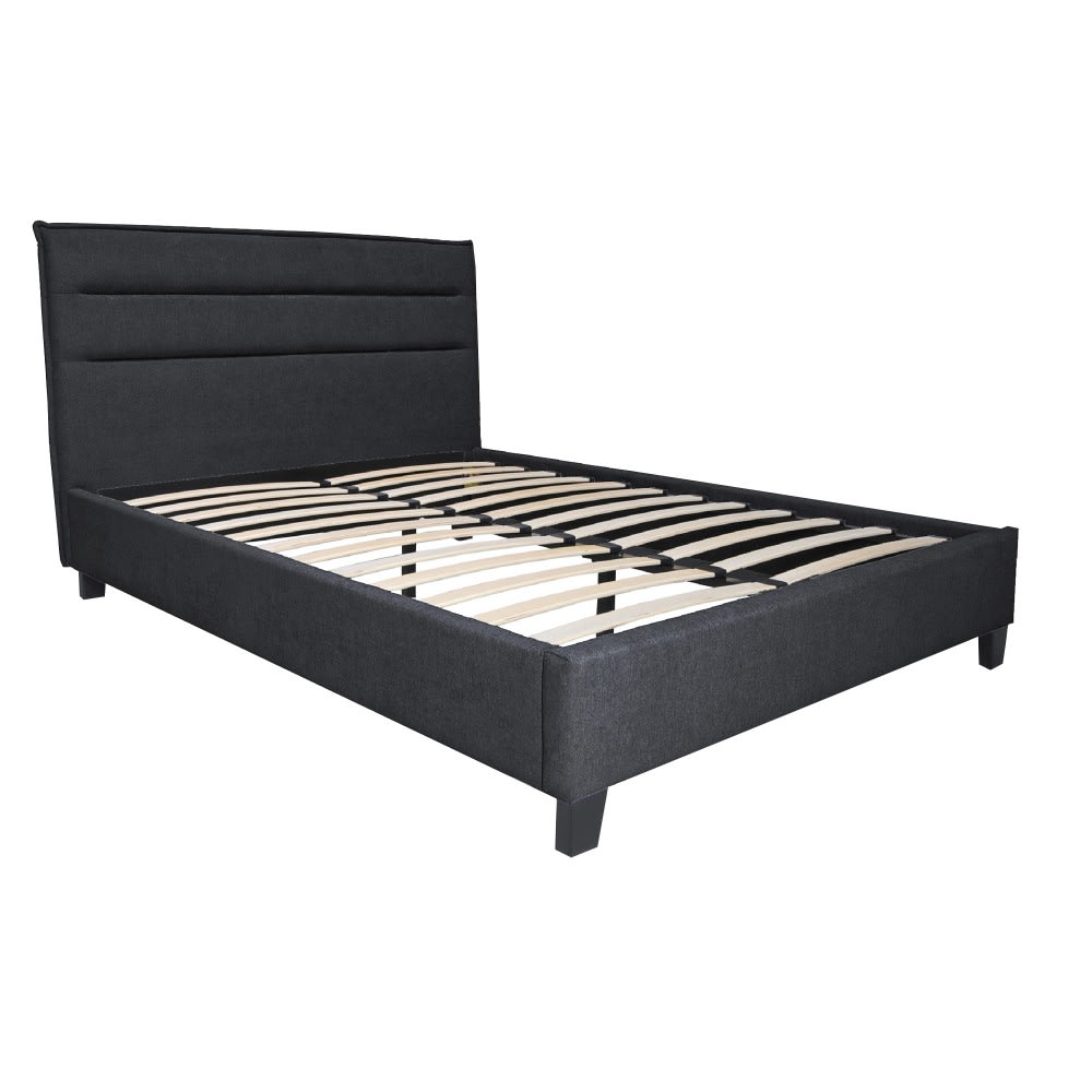 Lit avec sommier et tête de lit, gris foncé, 140x190 cm