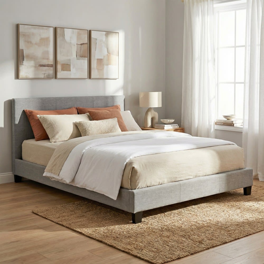 Lit avec sommier, gris clair, 140x200 cm - Maisons du Monde