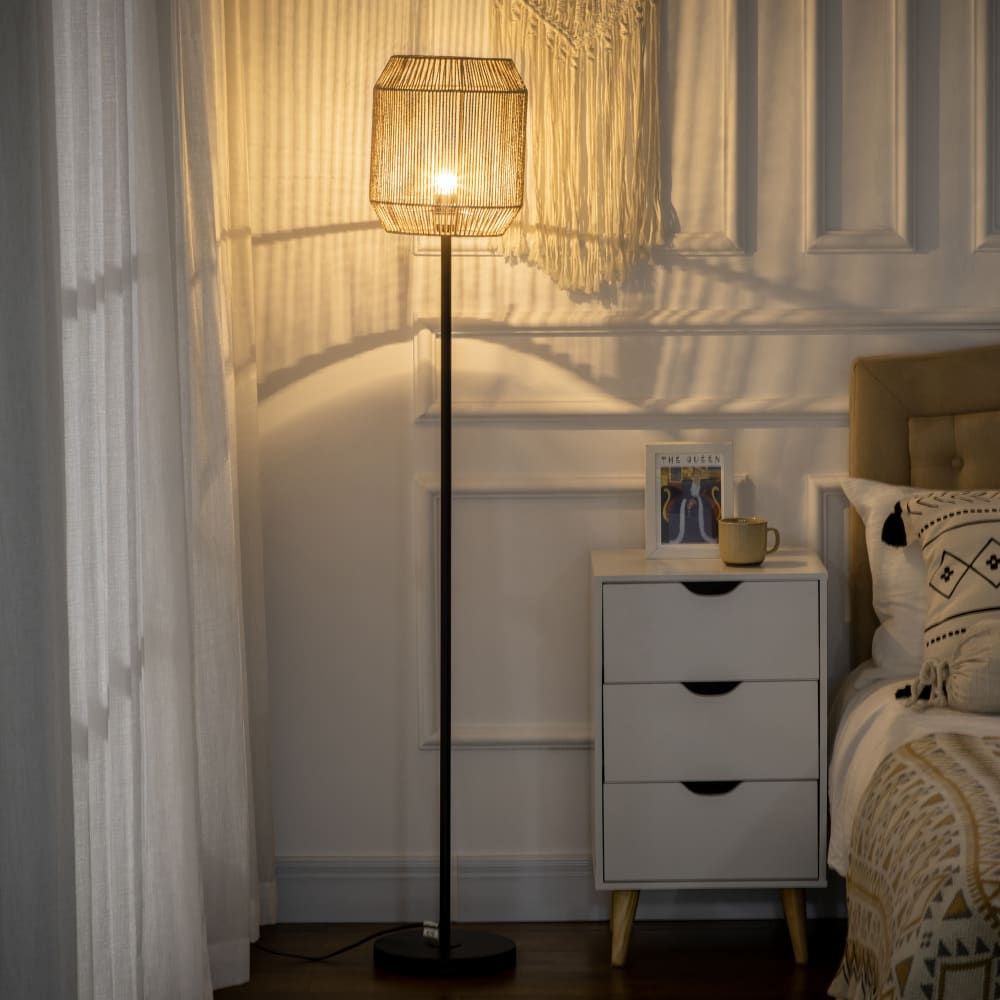 Lampadaire aspect cannage style cosy h.158 cm noir beige — vue 4
