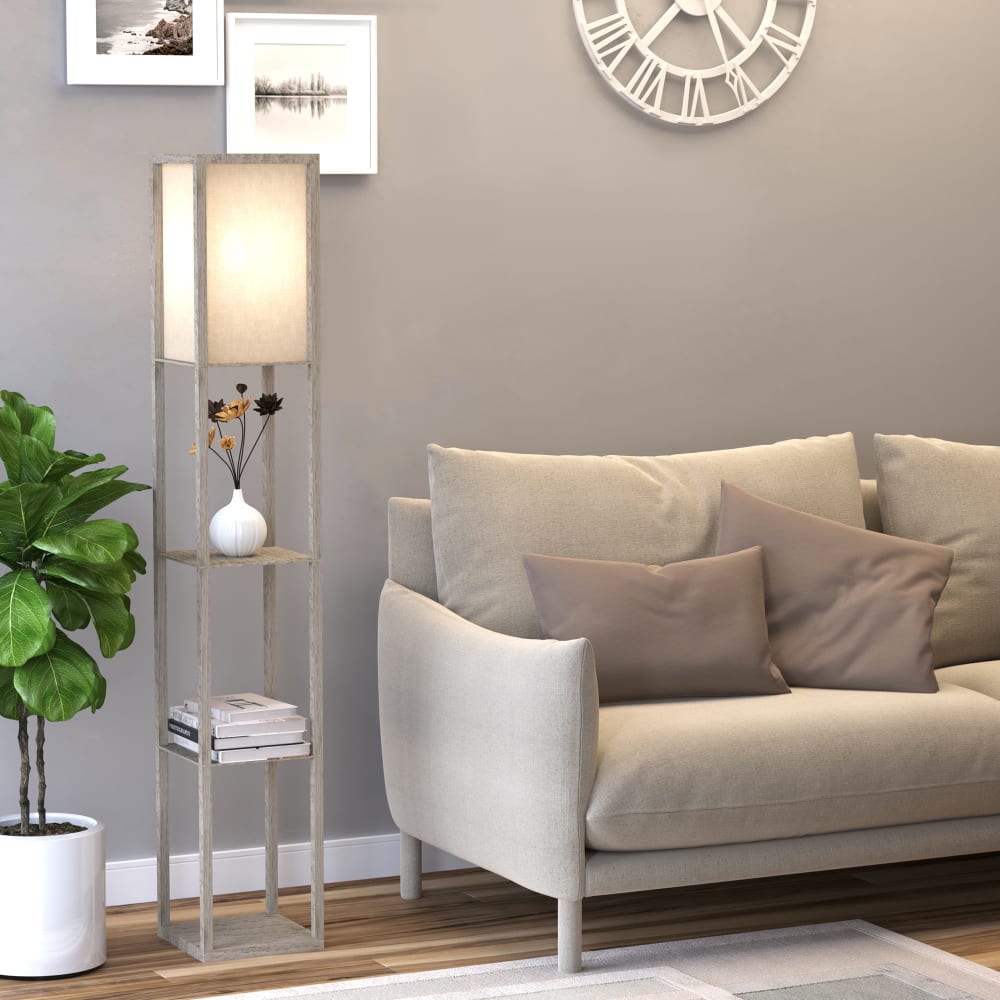 Lampadaire étagères 3 niveaux aspect bois - Maisons du Monde