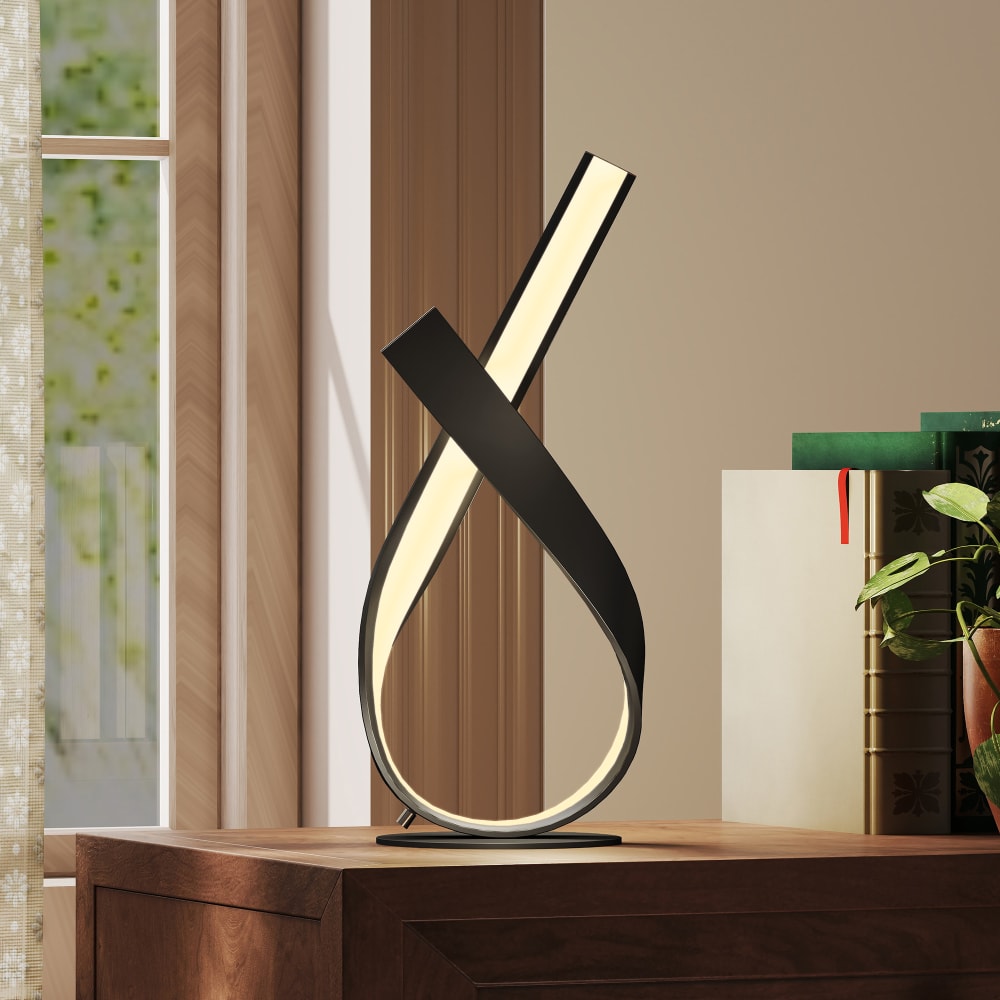 Lampe à poser design contemporain spirale alu. Noir led blanc chaud — vue 3
