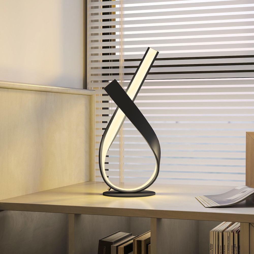 Lampe à poser design contemporain spirale alu. Noir led blanc chaud — vue 4