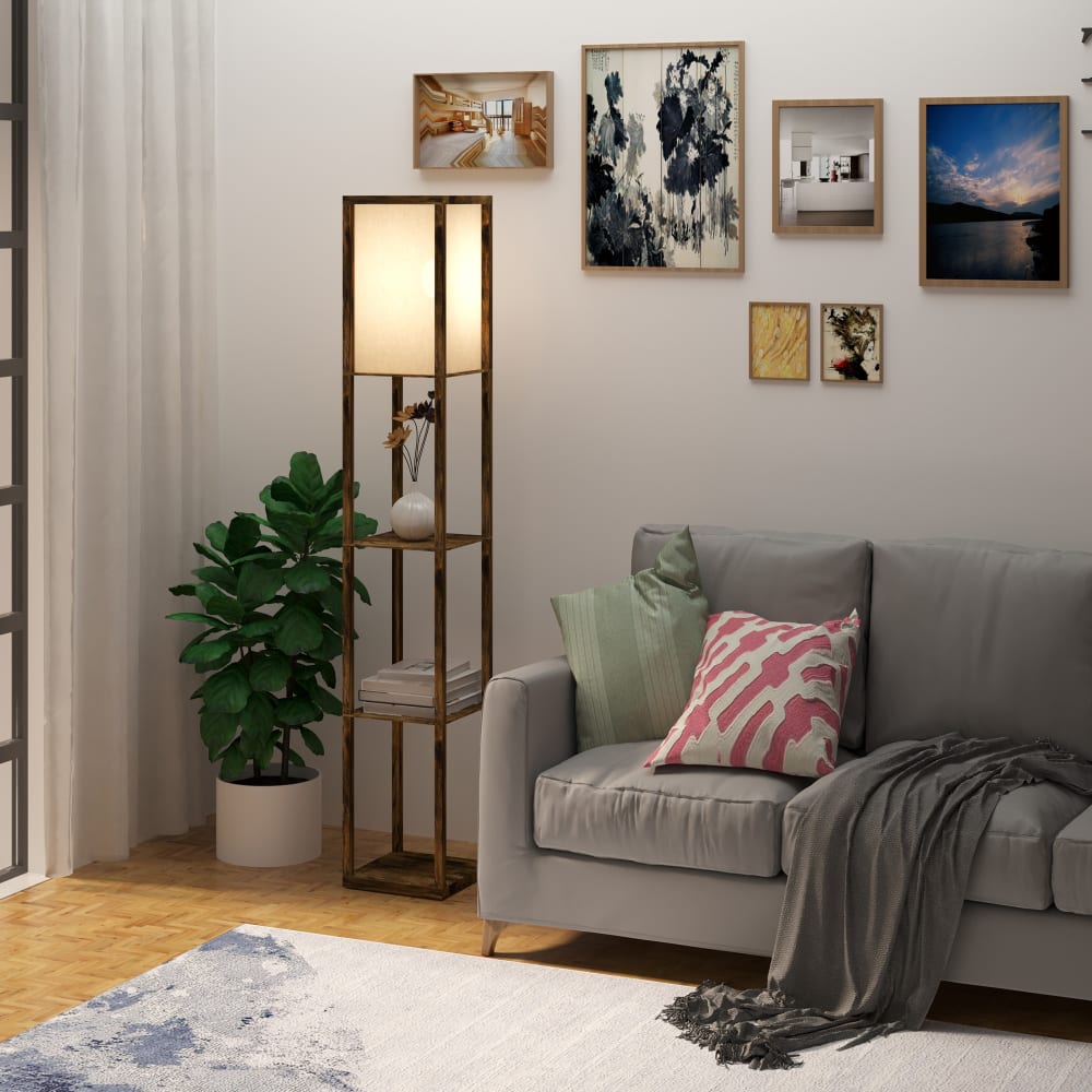 Lampadaire étagères 3 niveaux aspect bois - Maisons du Monde