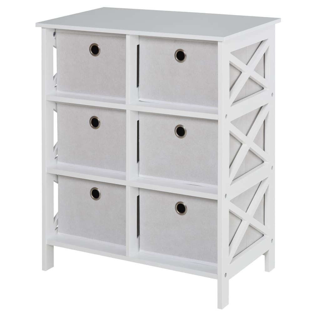 Commode design contemporain 6 tiroirs MDF blanc non tissé gris clair